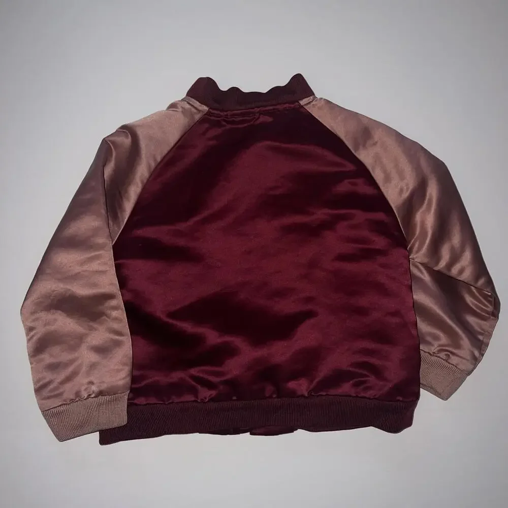 The Children’s Place Girls 4T‎ Satin Varsity Jacket With Patches Red And Pink
